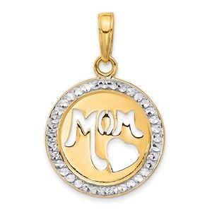 14K Gold and White Rhodium D/C MOM Cut-out Heart Pendant